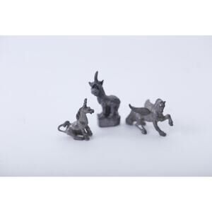 Pegasus, Unicorns, Set Of Three, Pewter, Statue, Miniature, Game Piece, Statuett